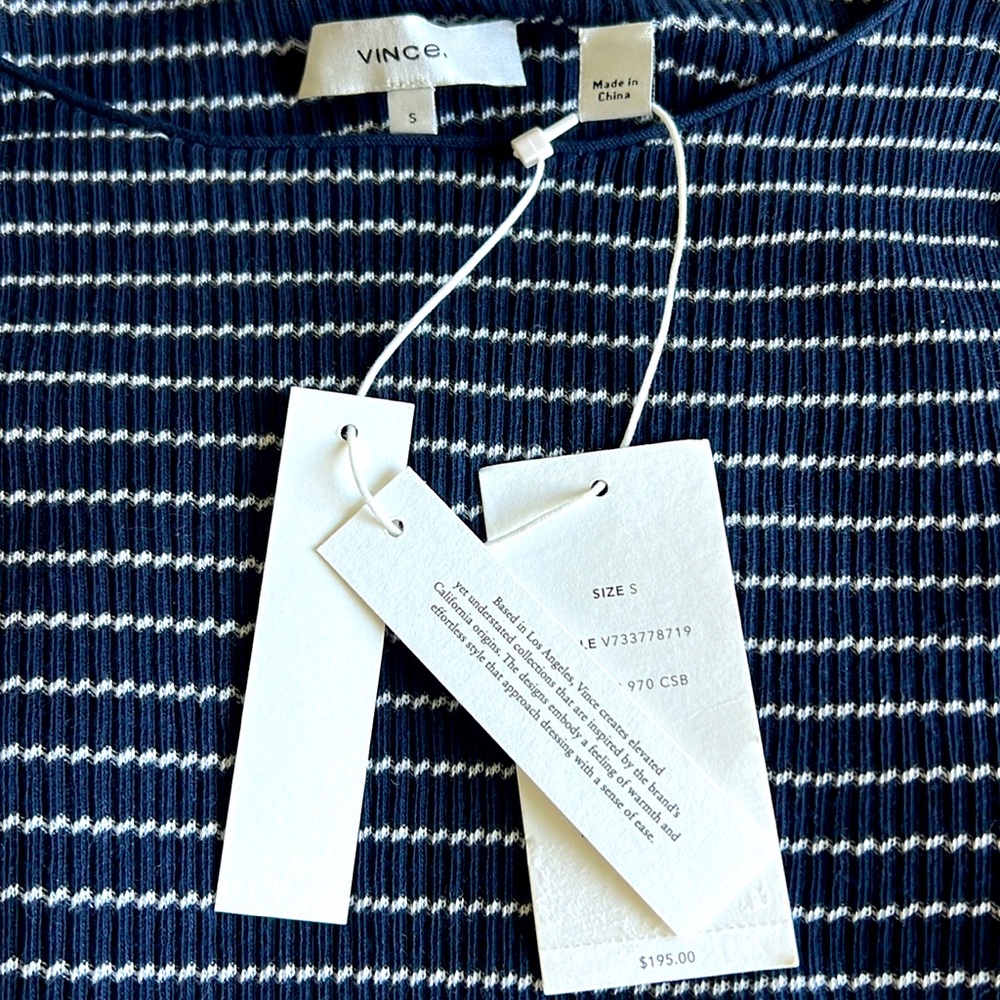 $195 NWT VINCE Double Stripe T-shirt - Picture 7 of 9